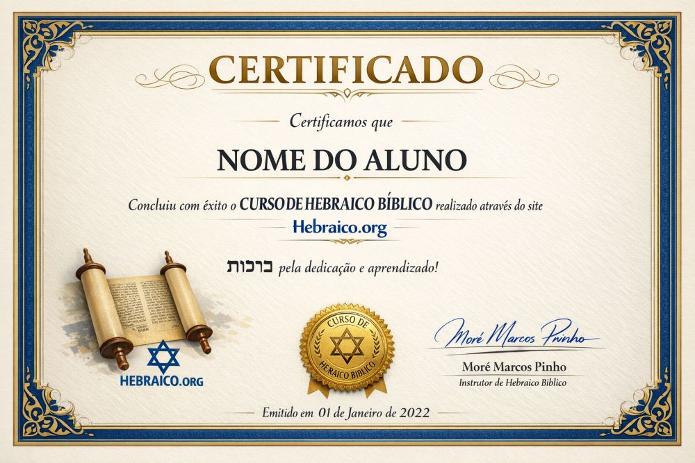 Modelo do certificado do curso de Hebraico Biblico